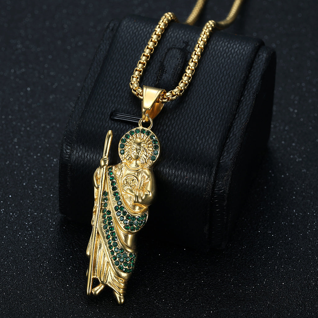 Collar con colgante de San Judas Tadeo chapado en oro de acero inoxidable