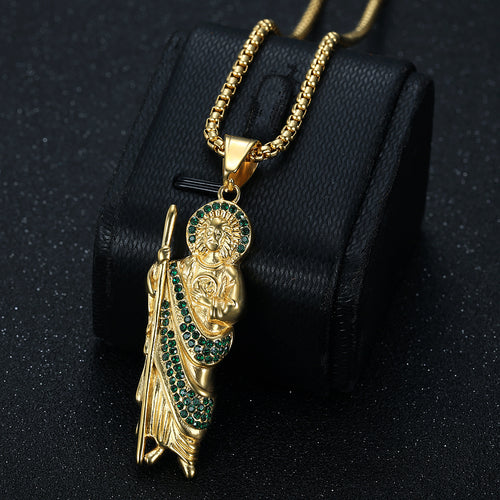 Collar con colgante de San Judas Tadeo chapado en oro de acero inoxidable