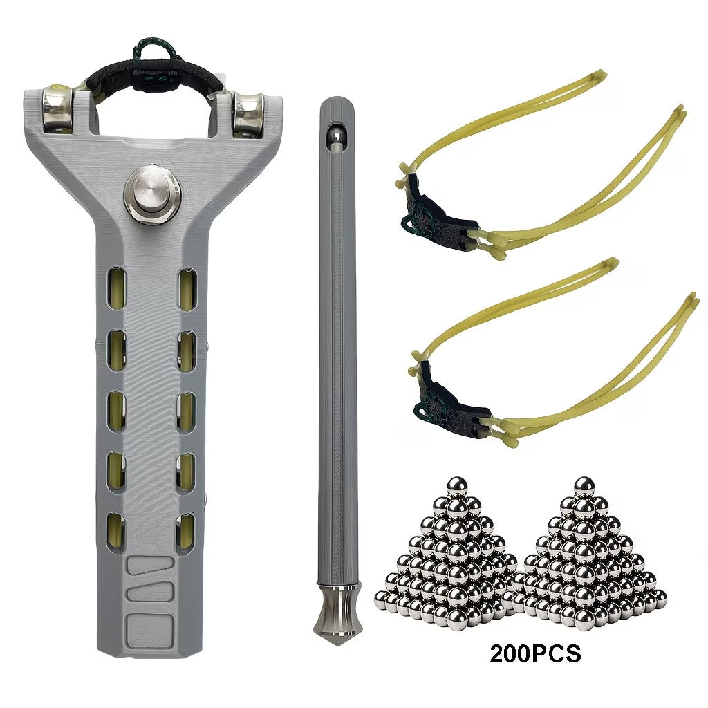 Resortera de aluminio automatica con cargador para tiro al aire libre de bolas de acero / Automatic Magazine Loading Slingshot for Outdoor Shooting